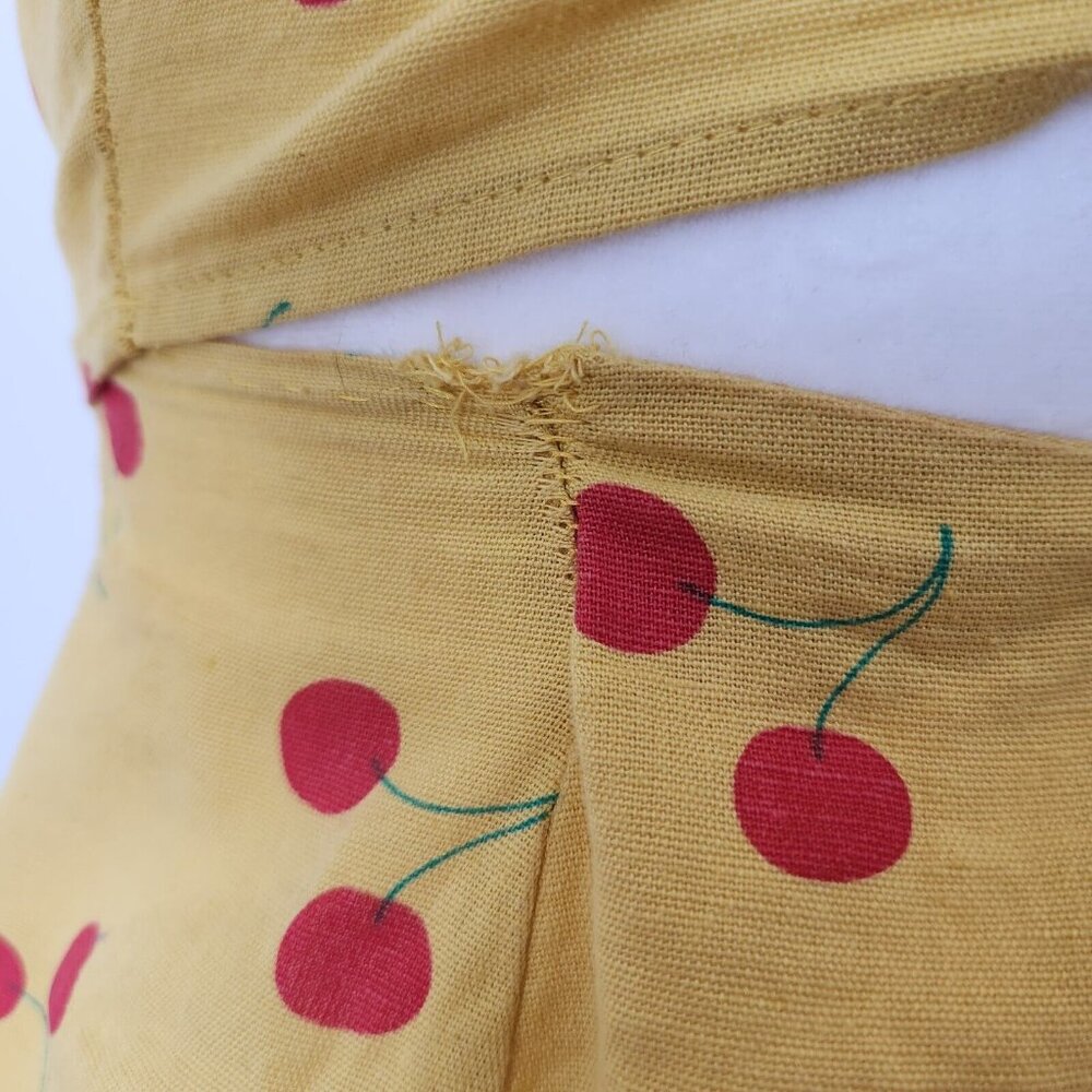 ASOS Cherry Linen Two Piece Set Size 0 Yellow Red Crop Top Shorts Ruffle Boho - Picture 12 of 16